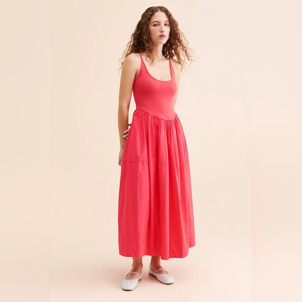 Free People Dylan Midi Dress Hot Pink Cotton Stretch Low Back Sundress S - Picture 1 of 7